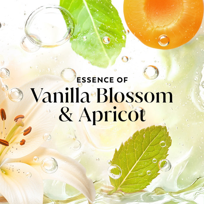 Apricot and leaves in water. Essence of vanilla blossom and apricot