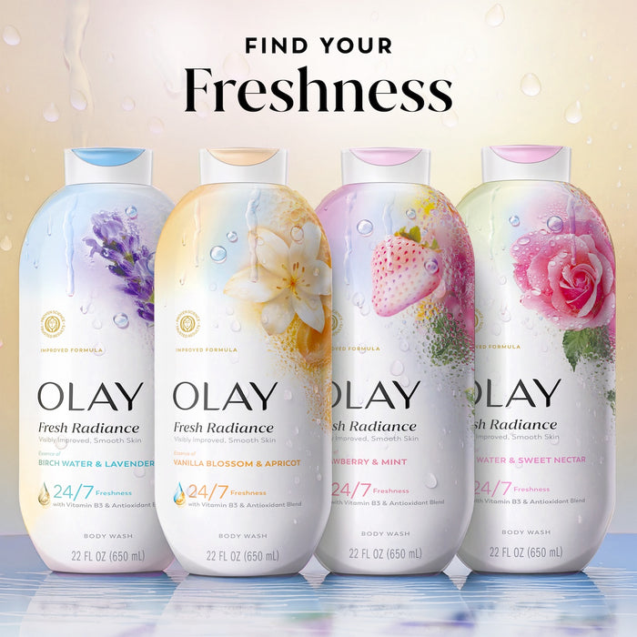 Fresh Radiance Body Wash 4 bottle lineup. Find your freshness