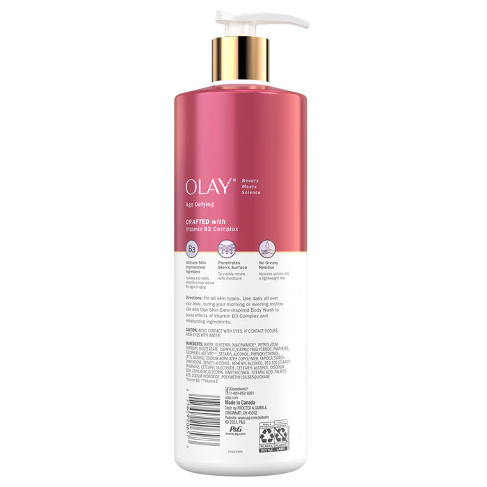Olay Age Defying & Hydrating Niacinamide Hand and Body Lotion back of pack