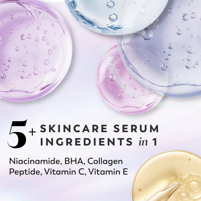 Ingredients. 5 plus skincare serum ingredients in 1. Niacinamide, BHA, Vitamin C, Collagen Peptide, Vitamin E