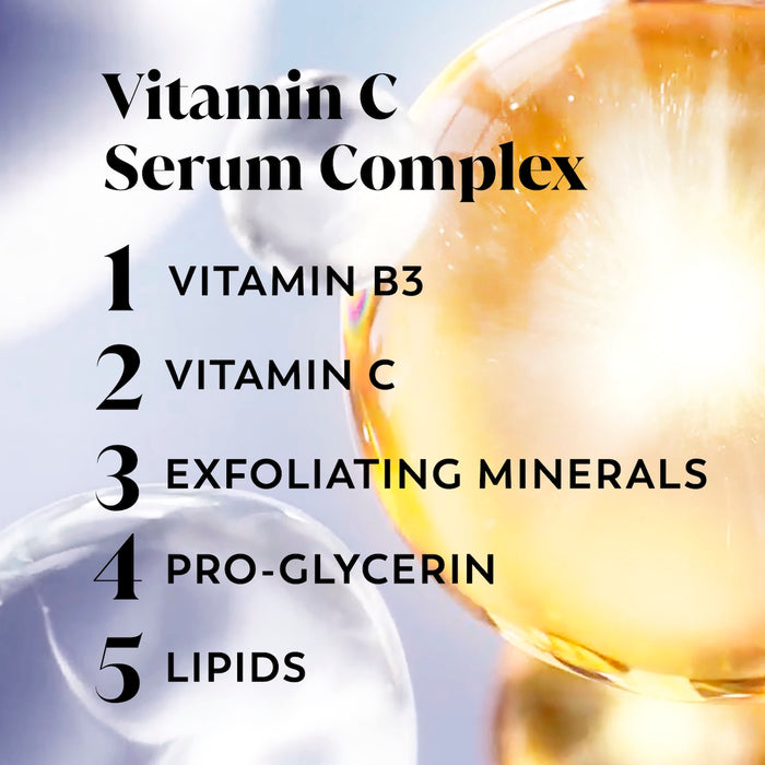 Vitamins. Vitamin C serum complex. 1. Vitamin B3 2. Vitamin C 3. Exfoliating Minerals 4. Pro Glycerin 5. Lipids