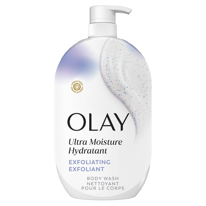 Olay Ultra Moisture Exfoliating Body Wash, Vitamin B3 and Hyaluronic Blend, 35oz