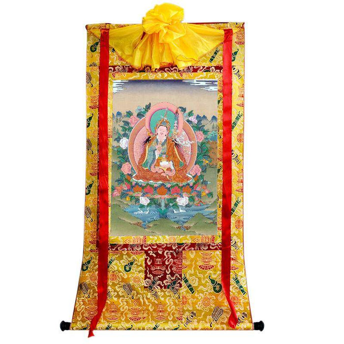 Padmasambhava - Guru Rinpoche - Tibetan thangka painting, close-up detail
