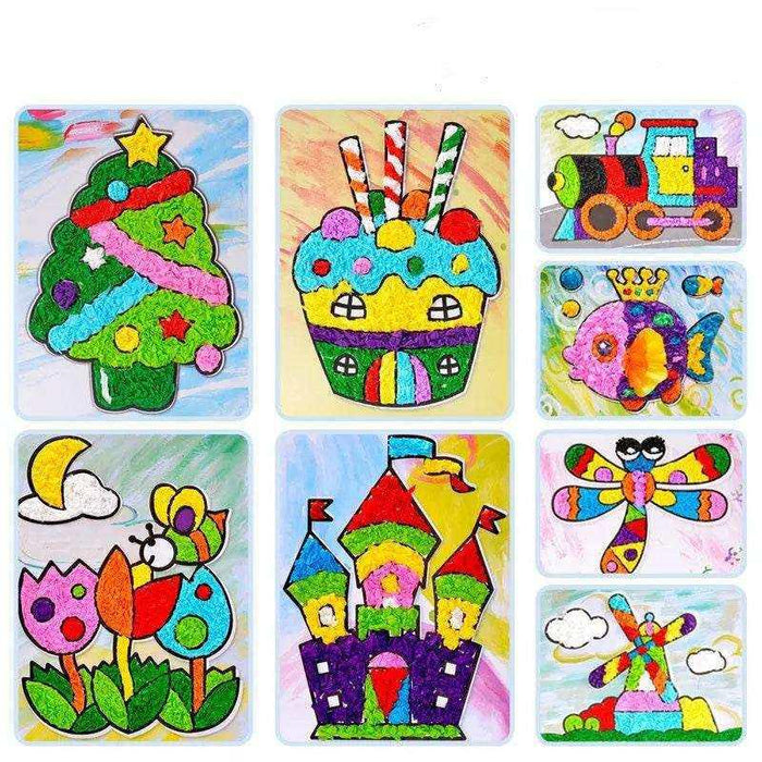 Kids paper craft activity set with cartoon drawings