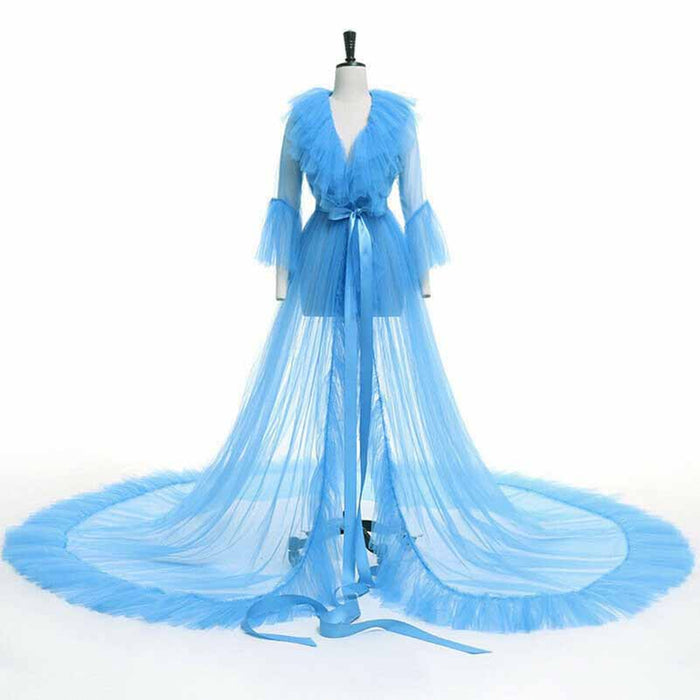 Perspective Sheer Long Robe Puffy Tulle Robe Sheer for Maternity