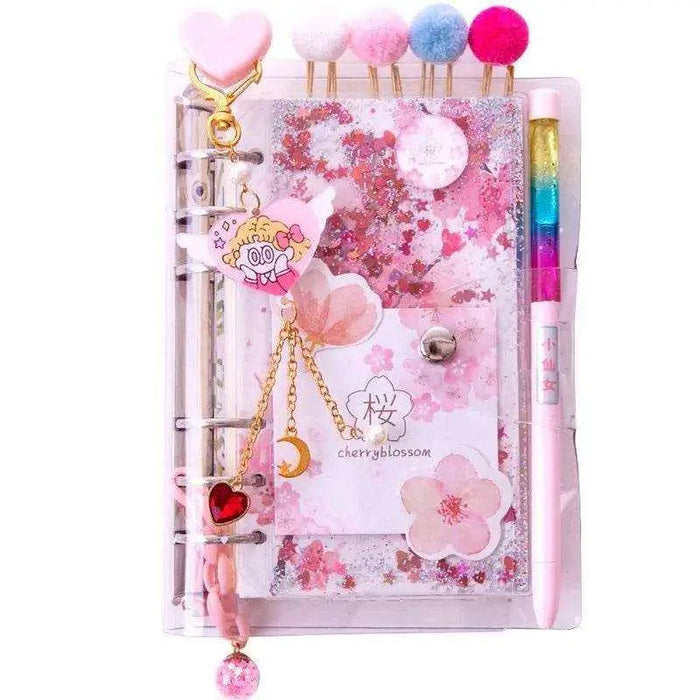 Pink diary journal set with stickers tape and clips