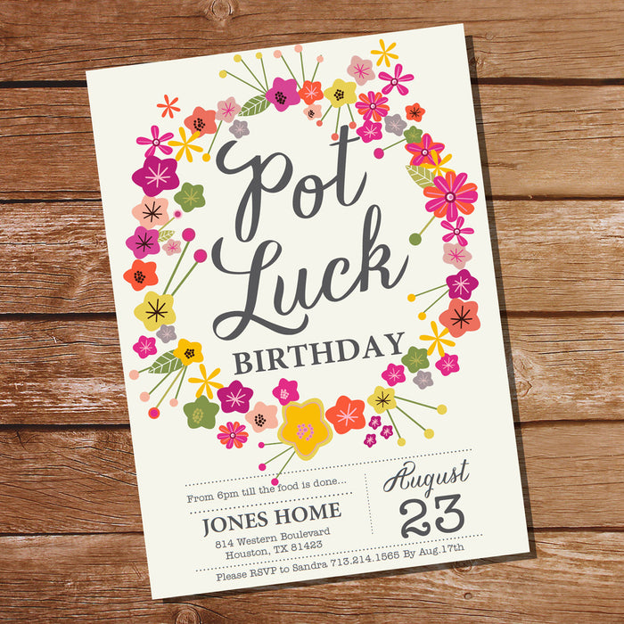 Pot Luck Party Invitation | PotLuck Birthday Invitation