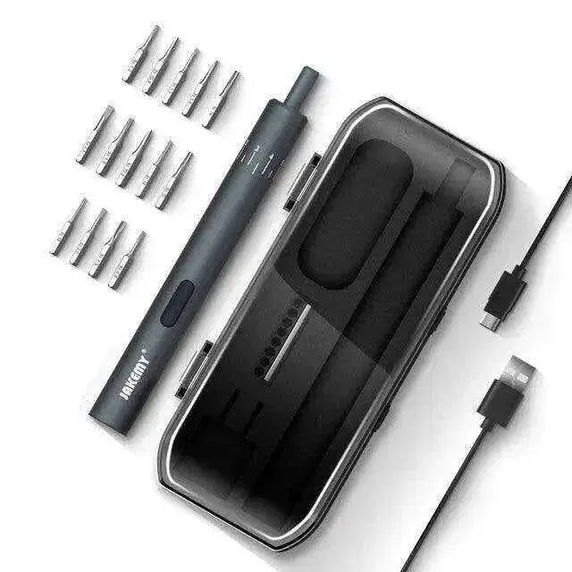 Rechargeable 18cm precision electric screwdriver set with 14 bits and USB cable - ideal gift for men