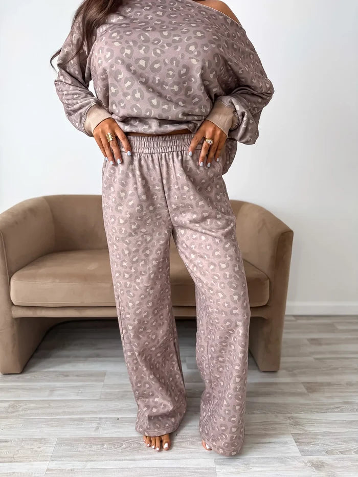 PREORDER: Relaxed Terry Wide Leg Pants in Toasted Toffee Leopard// eta Nov - Early Dec