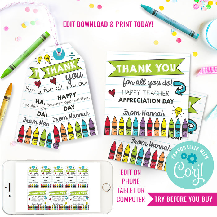 Printable Teacher Appreciation Gift Tag | Thank You Teacher Editable Gift Tag | Teacher Thank You Gift