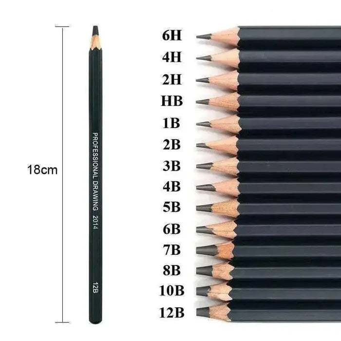 Professional anime sketching drawing pencils set organized by lead hardness grade