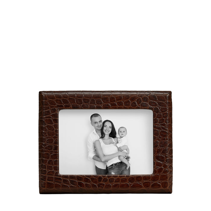 Profile Studio Frame in Brown Crocodile-Embossed Leather — photo opening and leather surround; photograph is separate