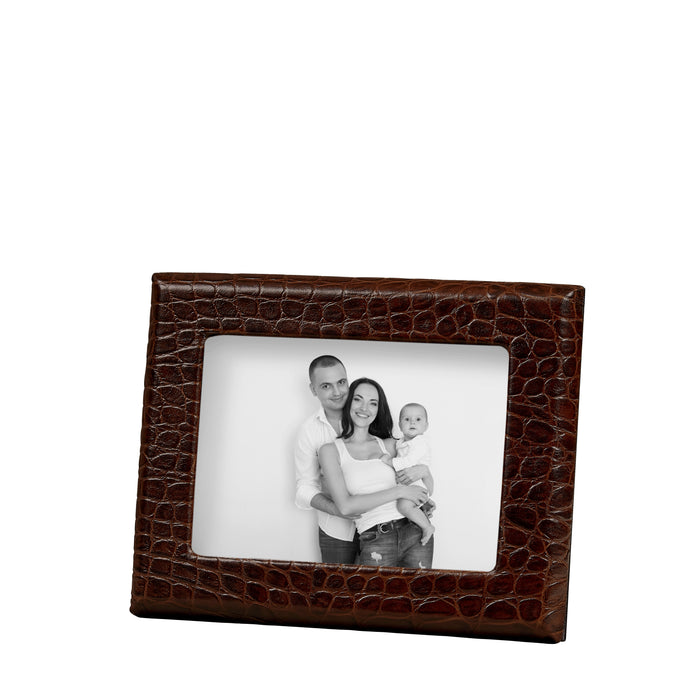 Profile Studio Frame in Brown Crocodile-Embossed Leather — photo opening and leather surround; photograph is separate