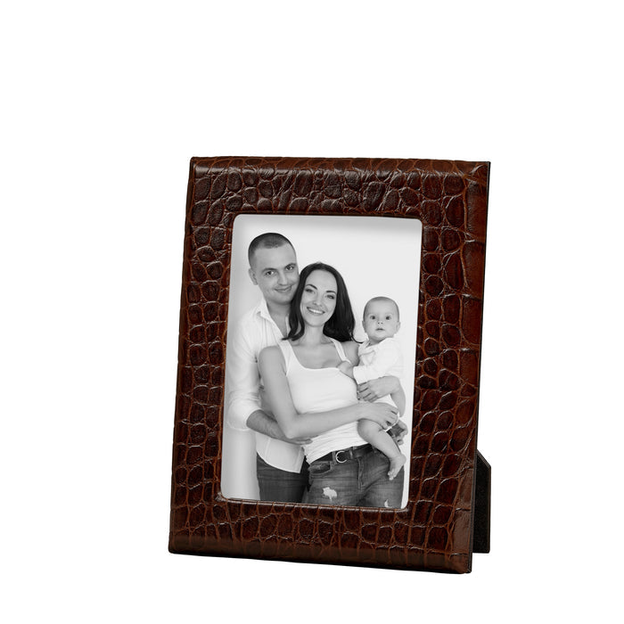 Profile Studio Frame in Brown Crocodile-Embossed Leather — photo opening and leather surround; photograph is separate