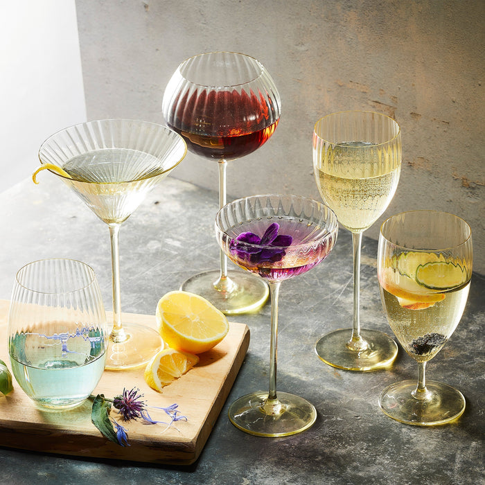 Quinn Mouth-Blown Crystal Coupe Glasses — collection styling with coordinating pieces