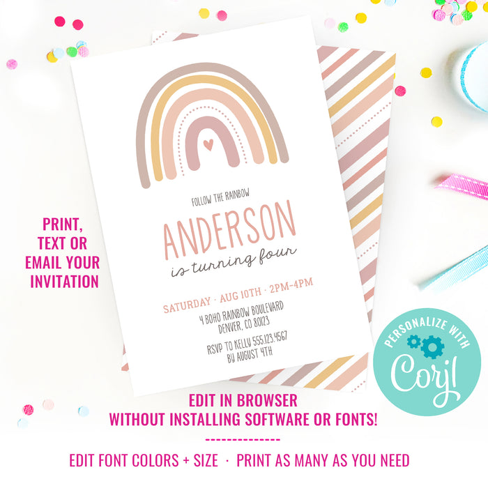 Boho Pink Rainbow Party Invitation