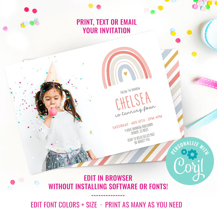 Boho Rainbow Party Photo Invitation