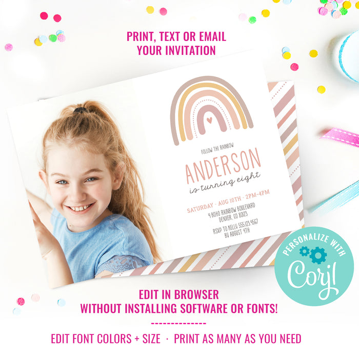 Boho Pink Rainbow Party Invitation