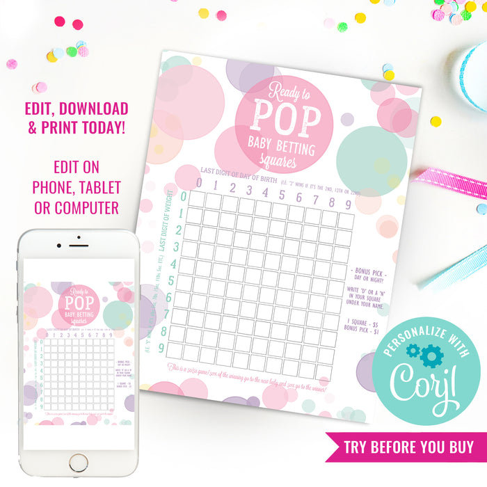 Ready To Pop Baby Shower Game | Girl Baby Shower Place Your Bets Game