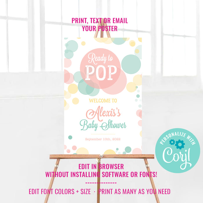 Ready To Pop Baby Shower Welcome Poster | Unisex Baby Shower Welcome Sign