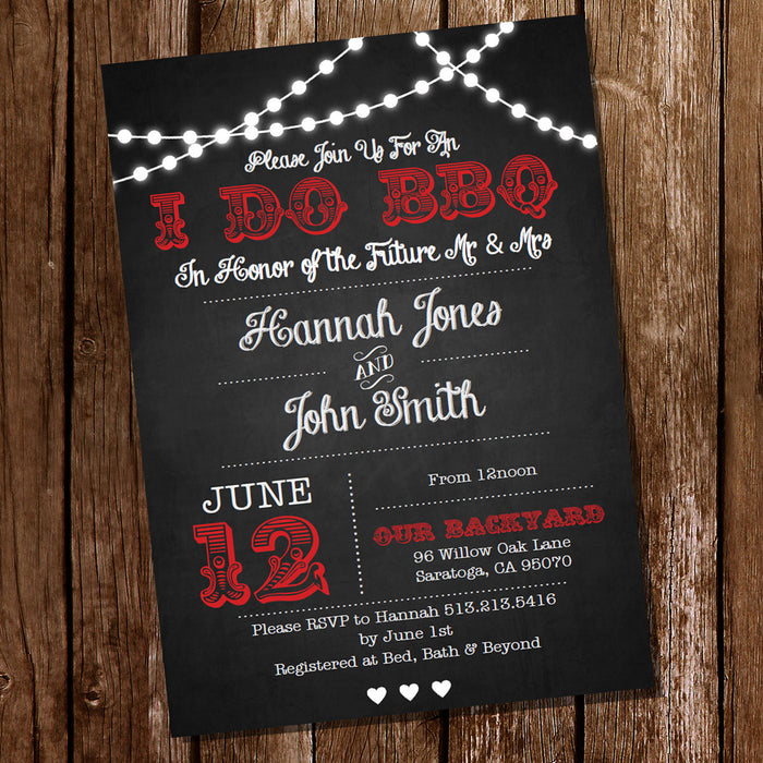 Red Chalkboard I Do BBQ lnvitation