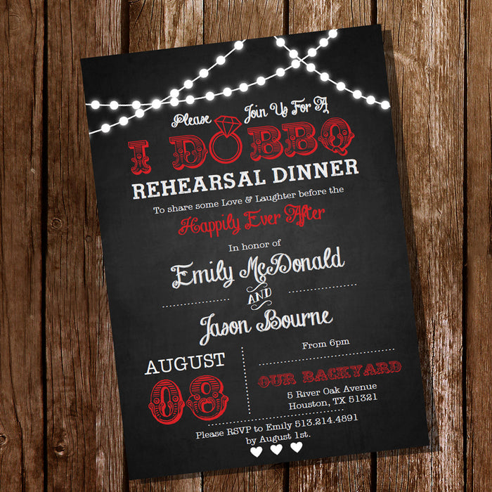 Red I Do BBQ Rehearsal Dinner Invitation