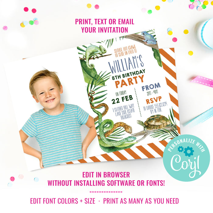 Reptile Party Birthday Picture Invitation