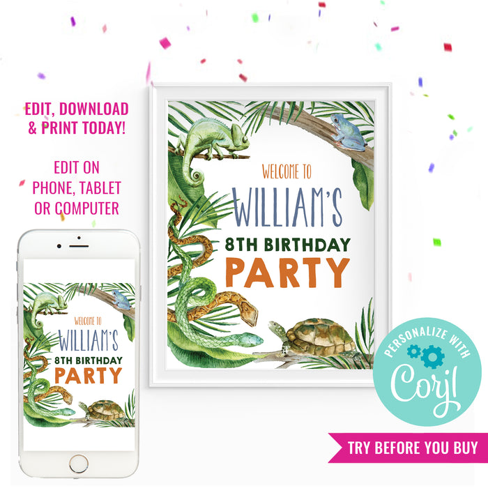 Reptile Party Birthday Welcome Sign