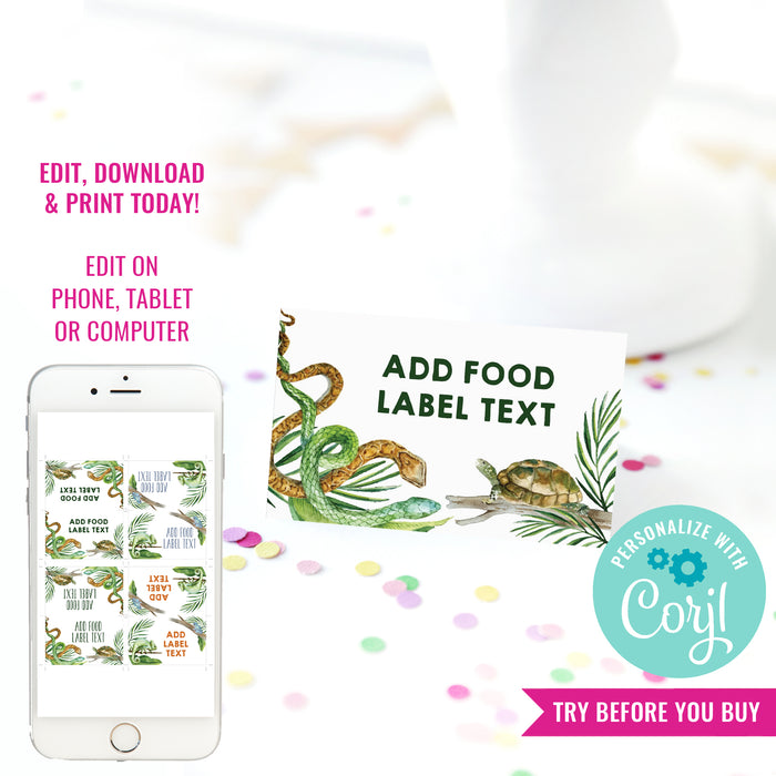 Reptile Party Food Labels | Reptile Party Tent Cards