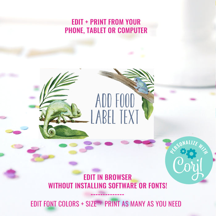 Reptile Party Food Labels | Reptile Party Tent Cards