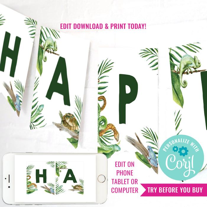 Reptile Party Happy Birthday Banner | Reptile Banner | Reptile Party | Snake Party Banner
