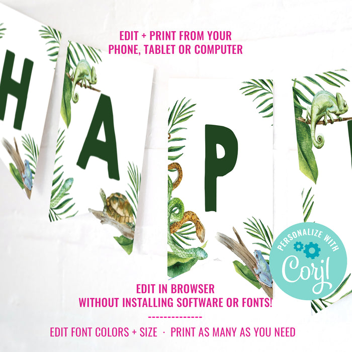 Reptile Party Happy Birthday Banner | Reptile Banner | Reptile Party | Snake Party Banner