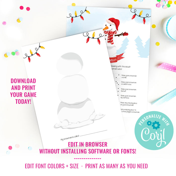 Roll A Snowman Dice Christmas Game | Printable Christmas Family Game | Holiday Game