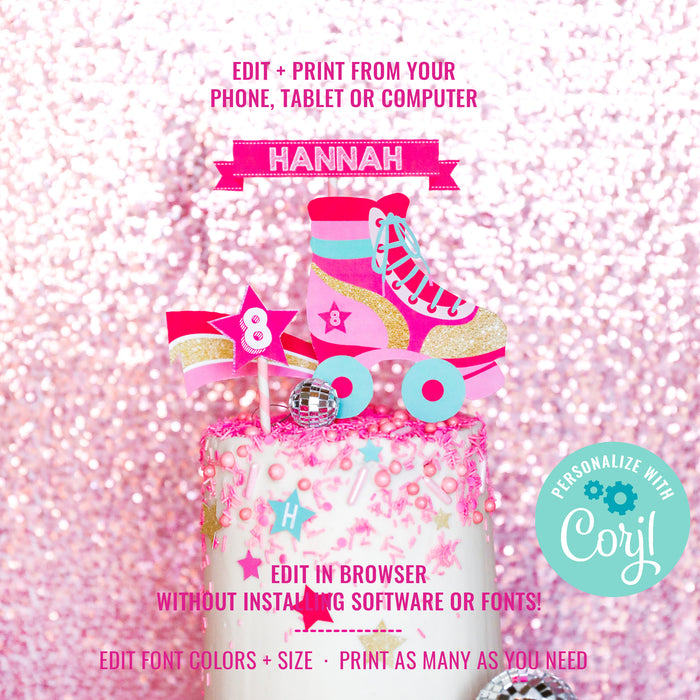 Rollerskating Party Cake Topper | Rollerskate Cake | Retro Rollerskate | Roller Skating Party Cake