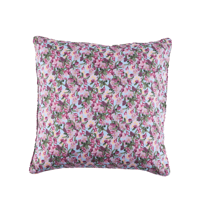 Full view of the Romance Is Dead Organic Cotton Square Pillow Cover in Blue