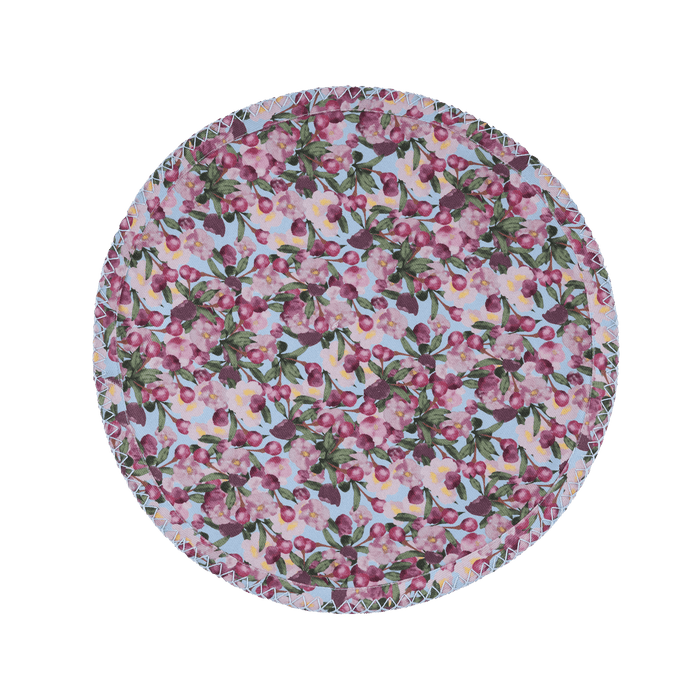 Full view of the Romance Is Dead Round Cotton Twill Placemats in Blue — Set of 6
