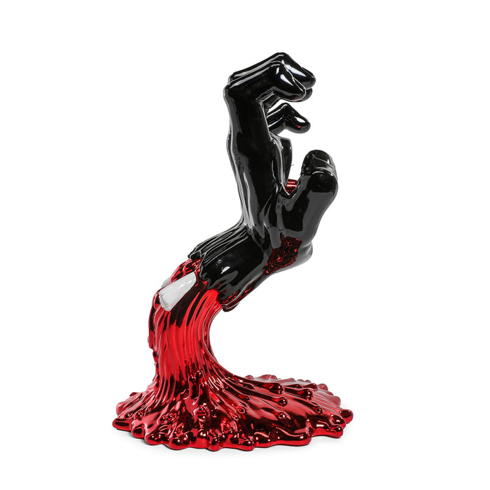Santa Cruz 40th Anniversary Screaming Hand 9" chrome vinyl art figure in red and black, limited edition collectible skateboard art piece.