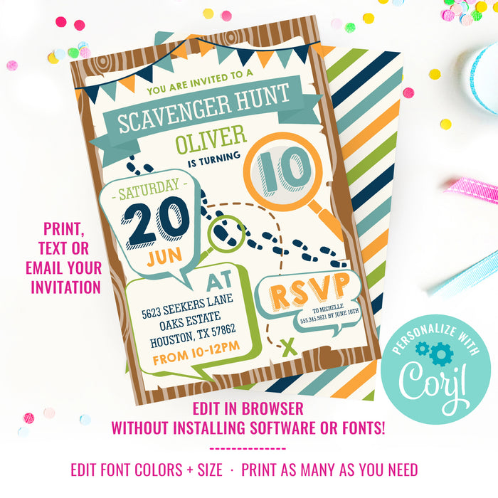 Boys Scavenger Hunt Birthday Party Invitation