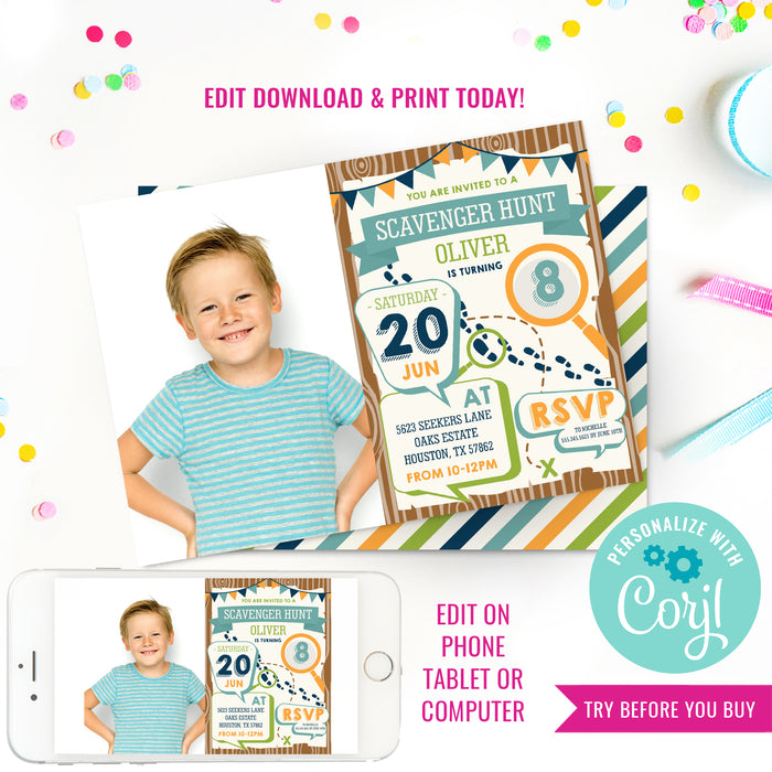 Scavenger Hunt Birthday Party Photo Invitation