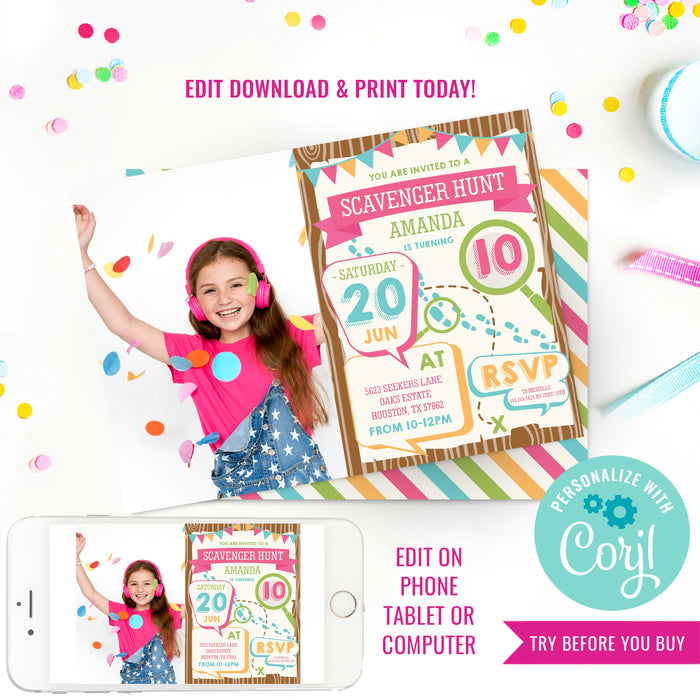 Scavenger Hunt Party Photo Invitation