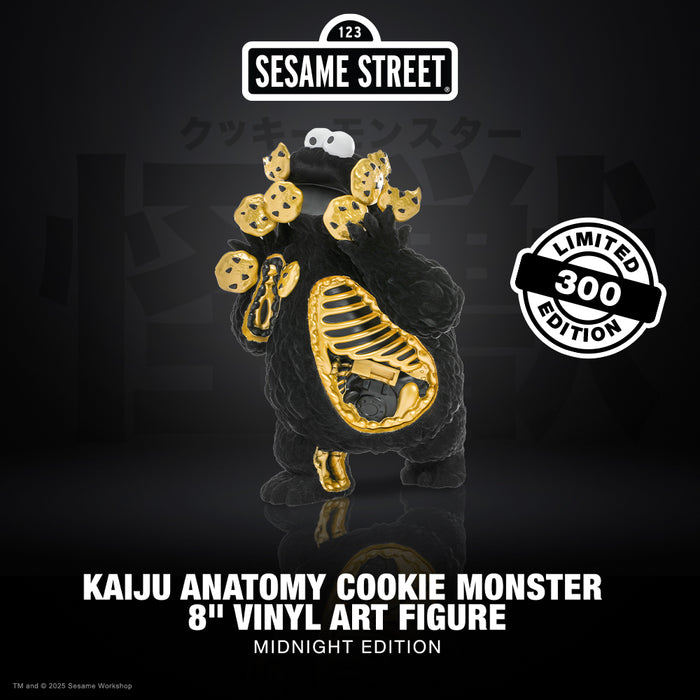 Sesame Street Kaiju Anatomy Cookie Monster vinyl art figure, Midnight Edition, limited to 300, featuring unique monster-inspired design.