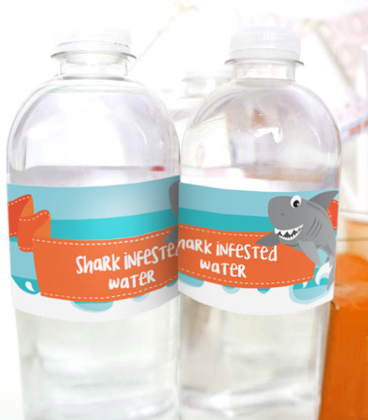 Shark Party Water Bottle Labels