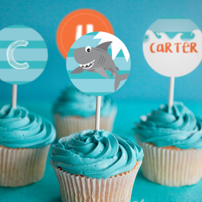Shark Party Printable Cupcake Toppers