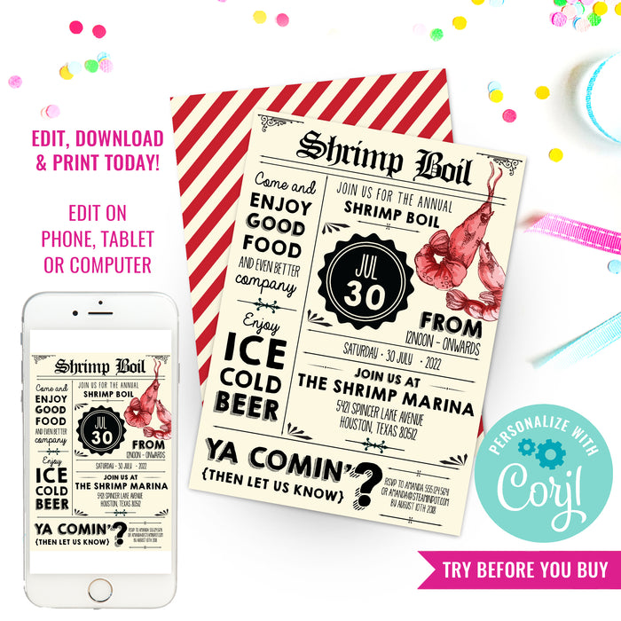 Shrimp Boil Invitation | Shrimp BBQ Party