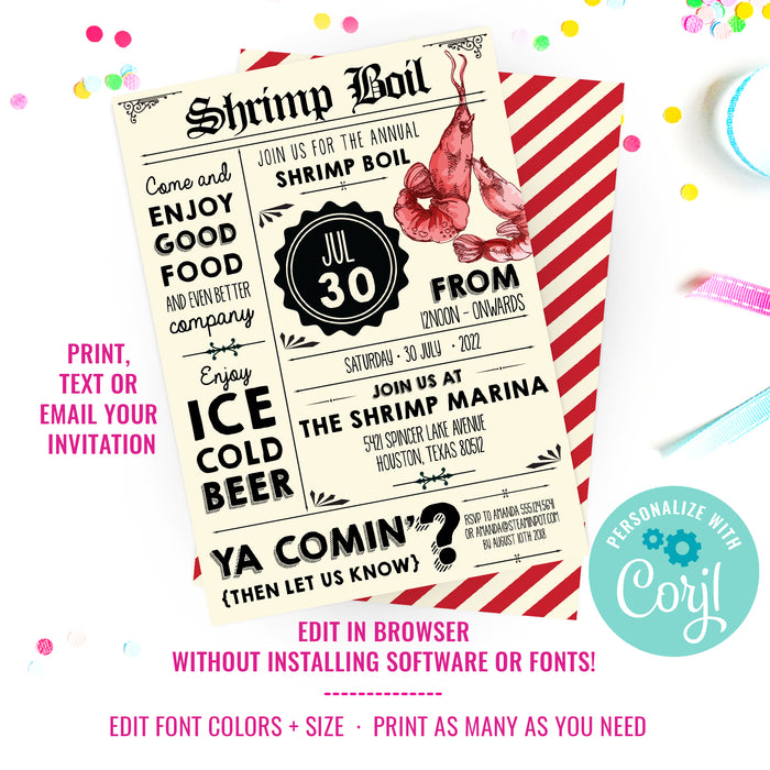 Shrimp Boil Invitation | Shrimp BBQ Party