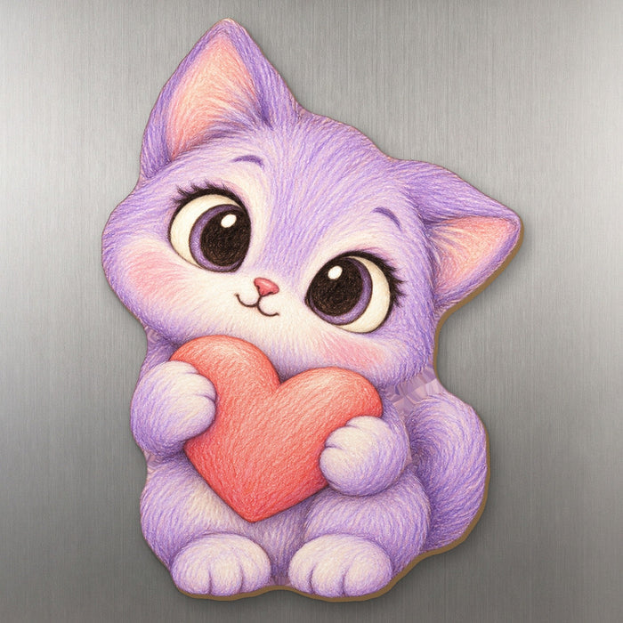 Smitten Kitten wood magnet M216 on a stainless steel fridge, made in USA