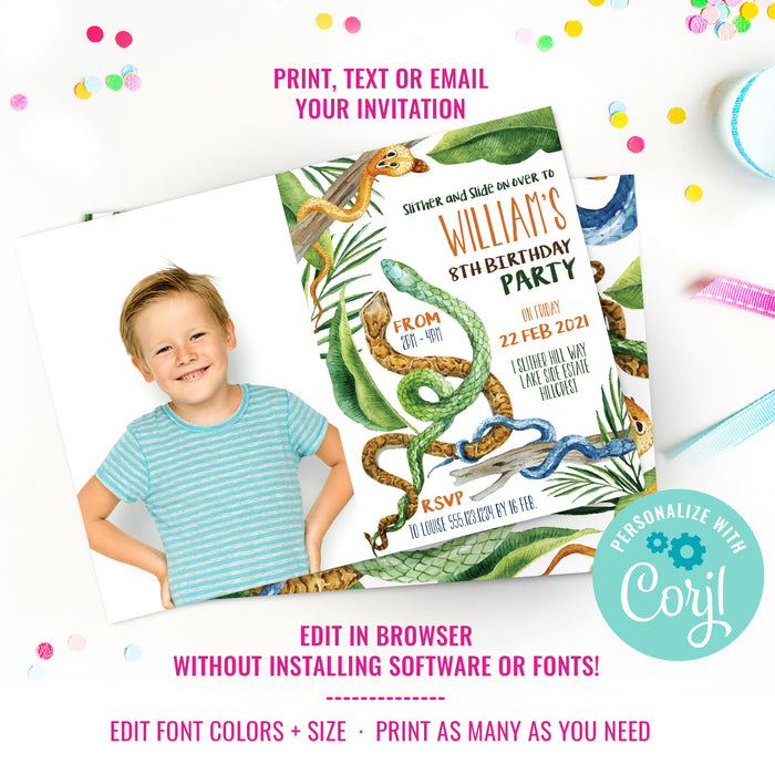Snake Party Birthday Photo Invitation