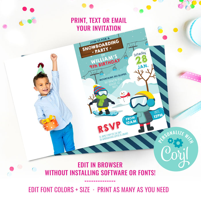 Snowboarding Party Invitation | Winter Party Photo Invitation