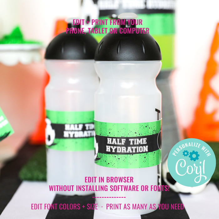 Soccer Party Water Bottle Labels | Soccer Party Drinks Labels | Printable Football Water Labels