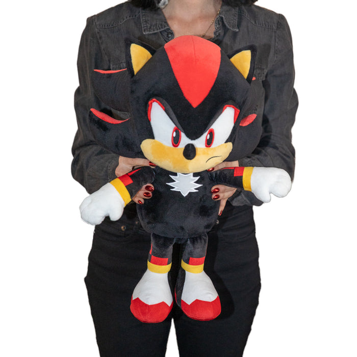 Sonic the Hedgehog Shadow HugMe plush with shake action, soft stuffed toy featuring detailed character design from the Sonic franchise